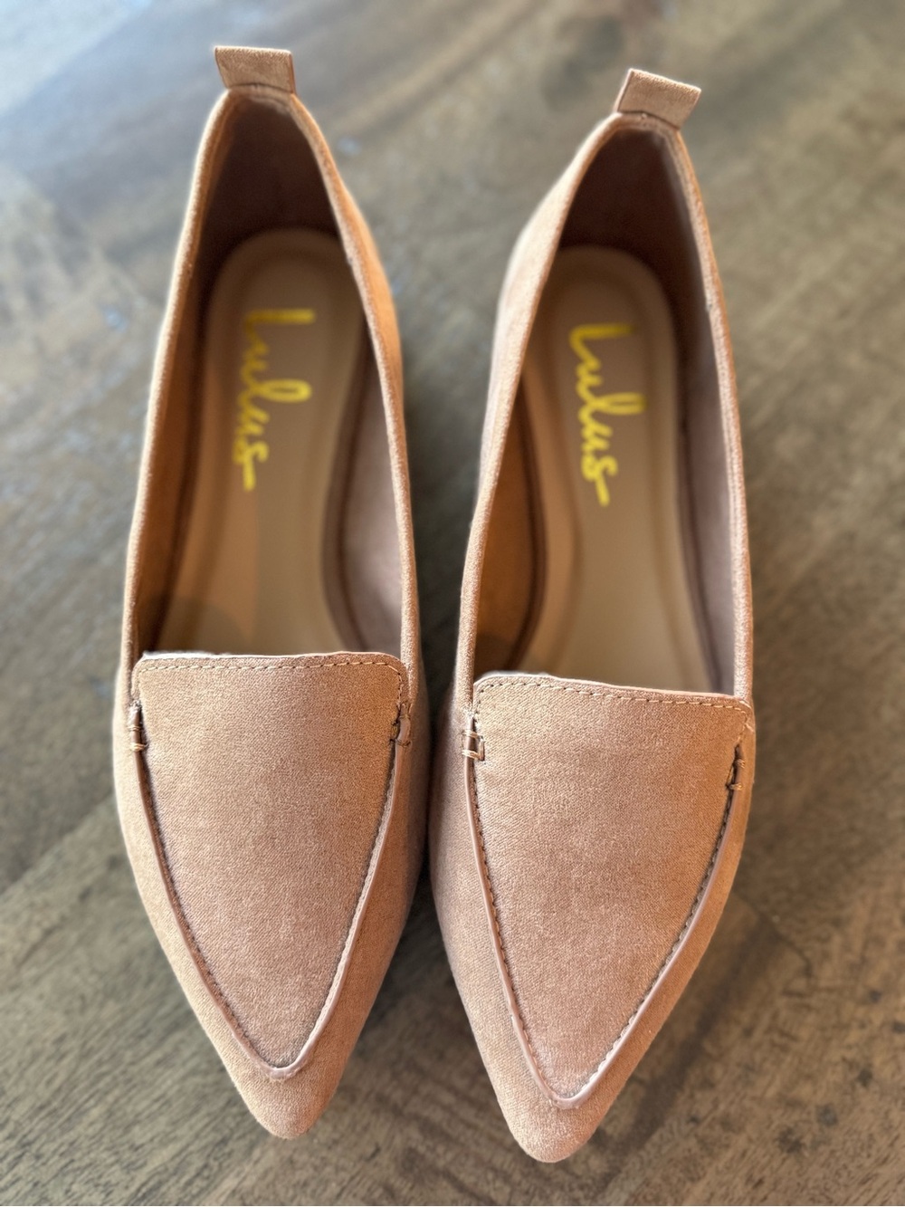 Lulu's Taupe Suede-Like Pointed-Toe Loafers - Picture 2 of 3